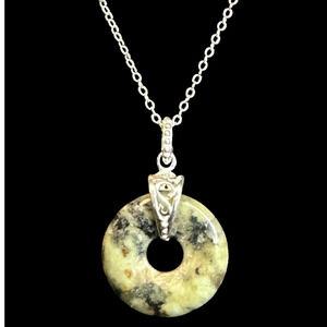 Sterling Green Open Round Stone Pendant Necklace